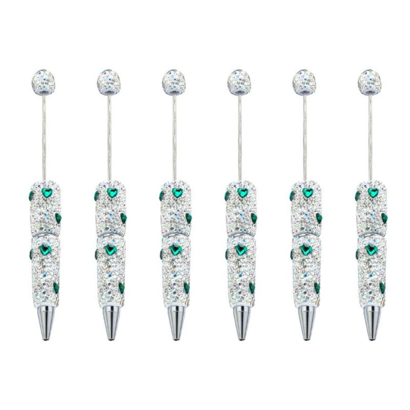 

6pcs Rhinestones Fancy Pen Ballpoint Pen Smooth Writing Pen 1.0mm Glittering Beadable Pen Stationery Pen for School темно-зеленого