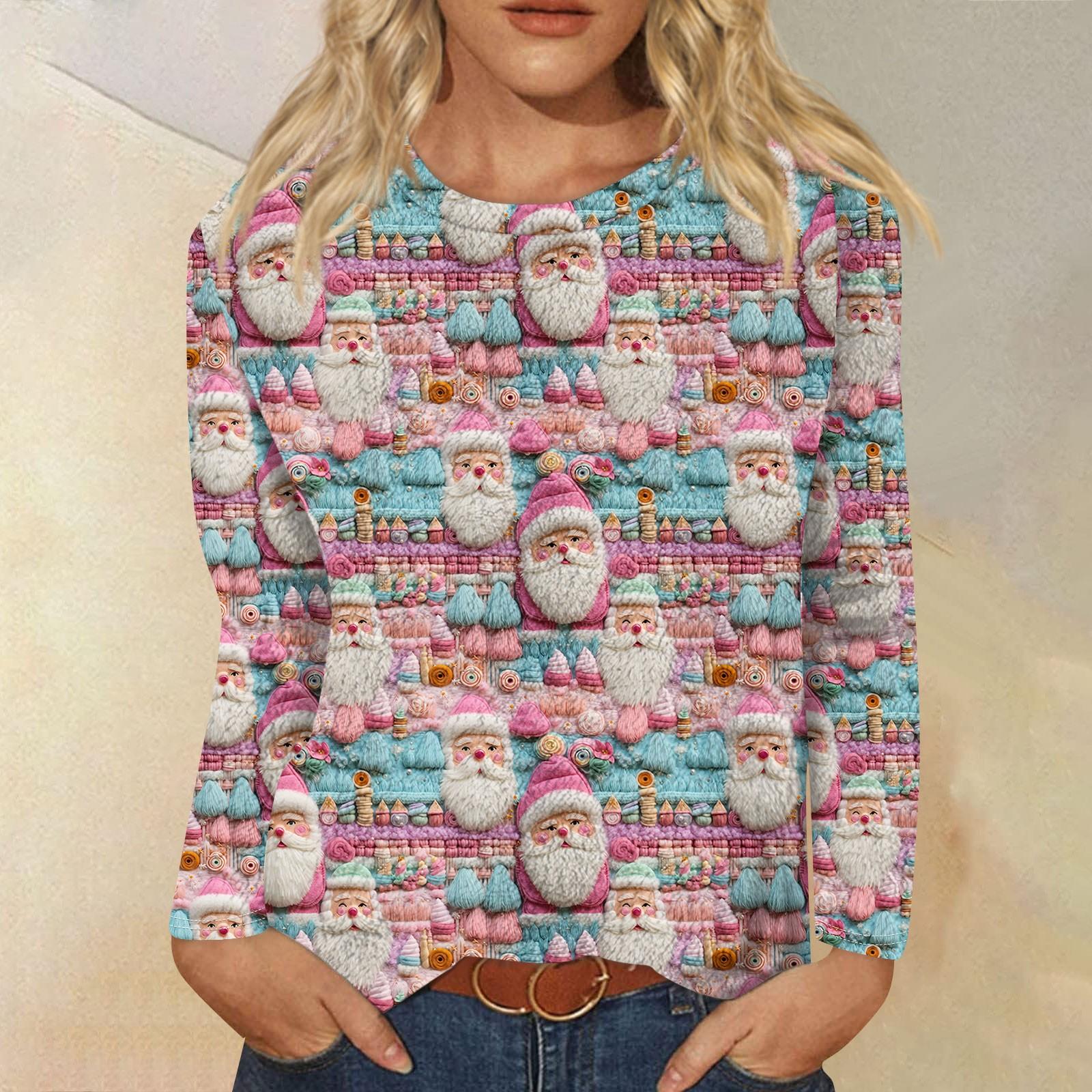 

Женская модная повседневная фланелевая футболка с длинными рукавами и рождественским принтом, с круглым вырезом, фланелевый топ XL арбуз красный