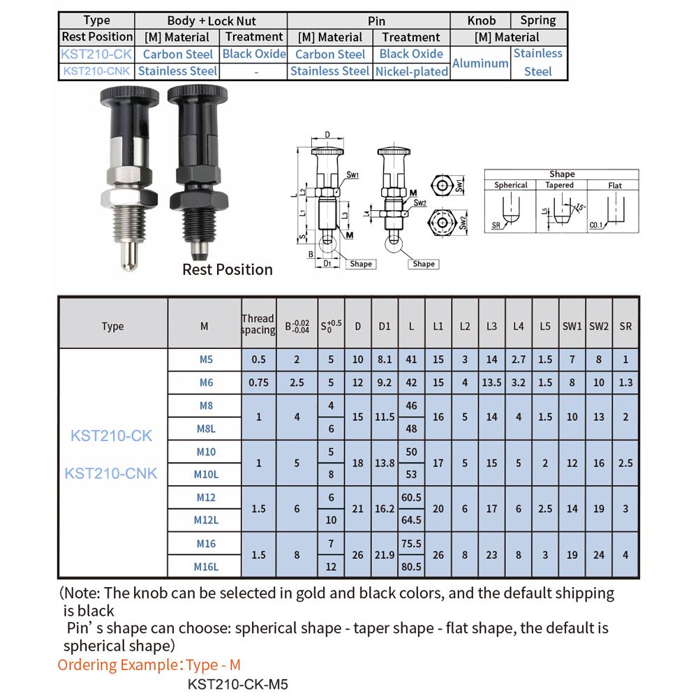 Rückzug & Rast Typ Indexbolzen Indexierkolben ,Feingewinde ,Aluminiumknopf,Edelstahl & Kohlenstoffstahl Knopfkolben