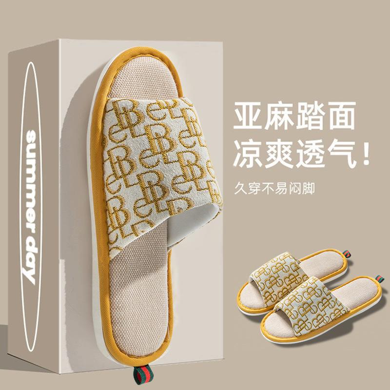 Linen slippers spring and autumn home couple indoor non-slip four seasons breathable sweat-absorbing cotton and linen slippers summer 36-37