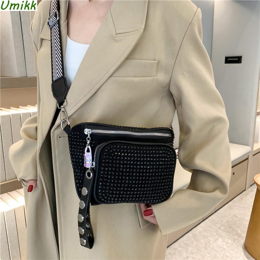 

Модная женская сумка через плечо из искусственной кожи со стразами и бриллиантами, сумка через плечо на молнии с широким ремешком, кошелек-седло