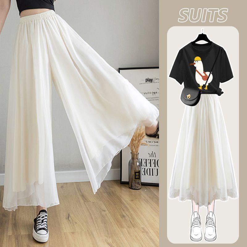 

2026 Plus Size Double Layer Wide Leg Flowy Pants with High Elastic Waist Size 5XL [Recommended for 175-190 jin]