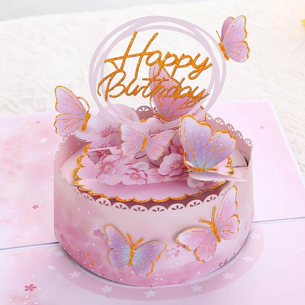 New 3D Happy Birthday Card Four-Layer Birthday Cake Foldable Gift Card Best Wishes Pop Up Mother's Day card Birthday Party