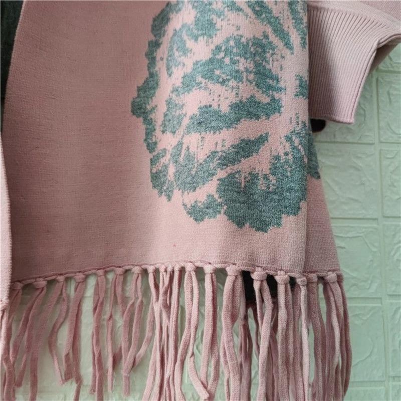 Poncho femeie 2022 toamnă și iarnă imitație de cașmir bujor eșarfă cu franjuri pe două fețe calde mâneci lungi șal pelerina top feminin