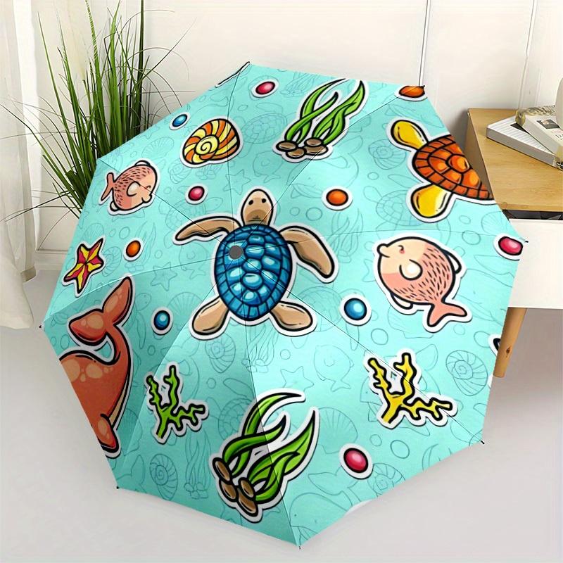 1pc Ocean Creatures Pattern Automatic Opening/Closing Folding Umbrella with 72 Ribs, Plastic Handle, Windproof Portable Sunshade Umbrella y250726112