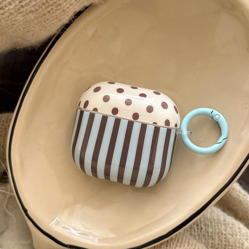 Retro Khaki Polka Dot Verticale Streep Glanzende Schelp Voor AirPods Pro 3 Nieuwe Zachte Oortelefoonhoes Voor AirPods 1 3 4 Pro 2 Met hanger For AirPods 3