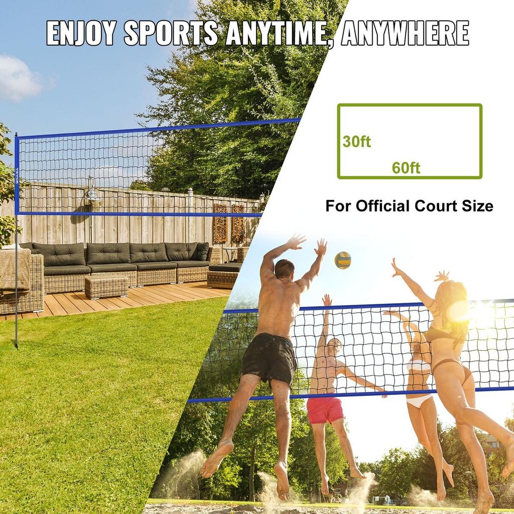 Sistema di Rete Portatile da Pallavolo per Esterni, Pali in Acciaio Regolabili in Altezza, Set da Pallavolo Professionale con Pallone in PVC, Pompa, Borsa per il Trasporto, Robusto