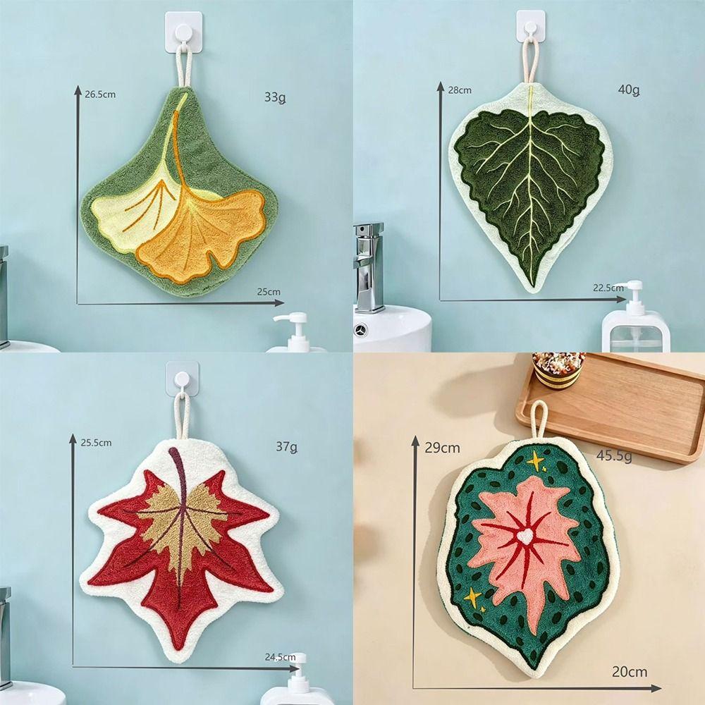Soft Leaf Hand Towel Hanging Kitchen Handkerchief Portable Cleaning Towel for Bathroom Kitchen