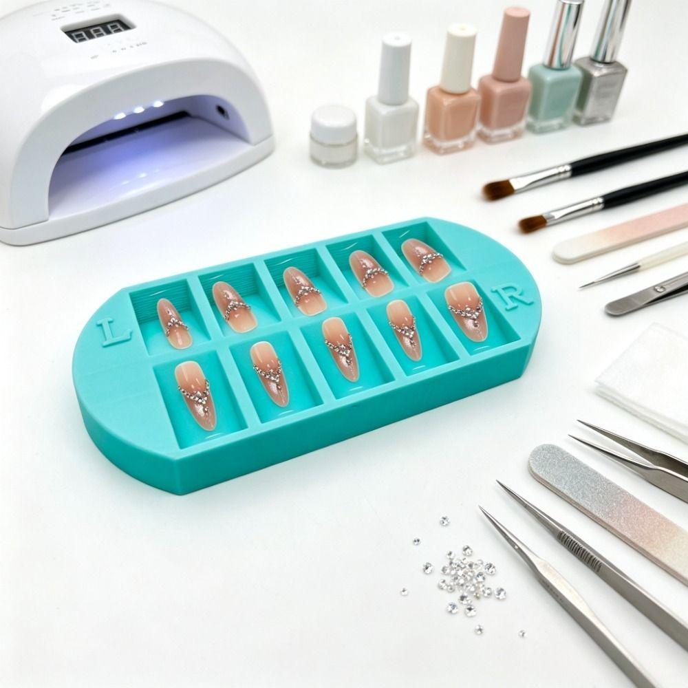With L/R Mark Nail Tip Storage Tray 10 Grids Nail Art Storage Plate Nail Art Organizer Nail Art