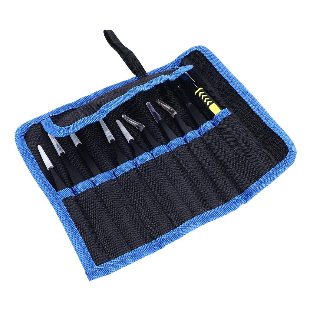 10PCS Set Craft Tweezers Kit Stainless Steel Tip Elbow Soldering Tweezers Kit with Storage Bag