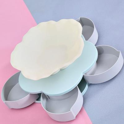 Dried Fruit Plate 2-layer Rotating Petal Candy Box Dust-proof Plastic Snack Tray with Phone Holder Jewelry Organizer Wedding