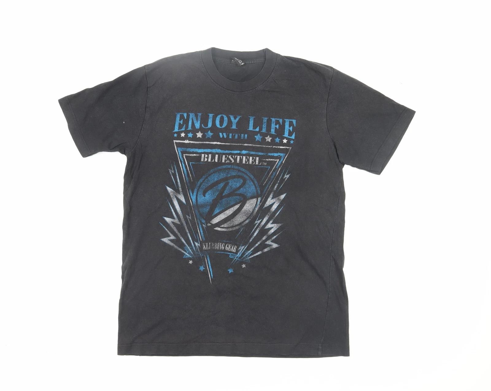 Blue Steel Men s Black Graphic T-Shirt, Size L L