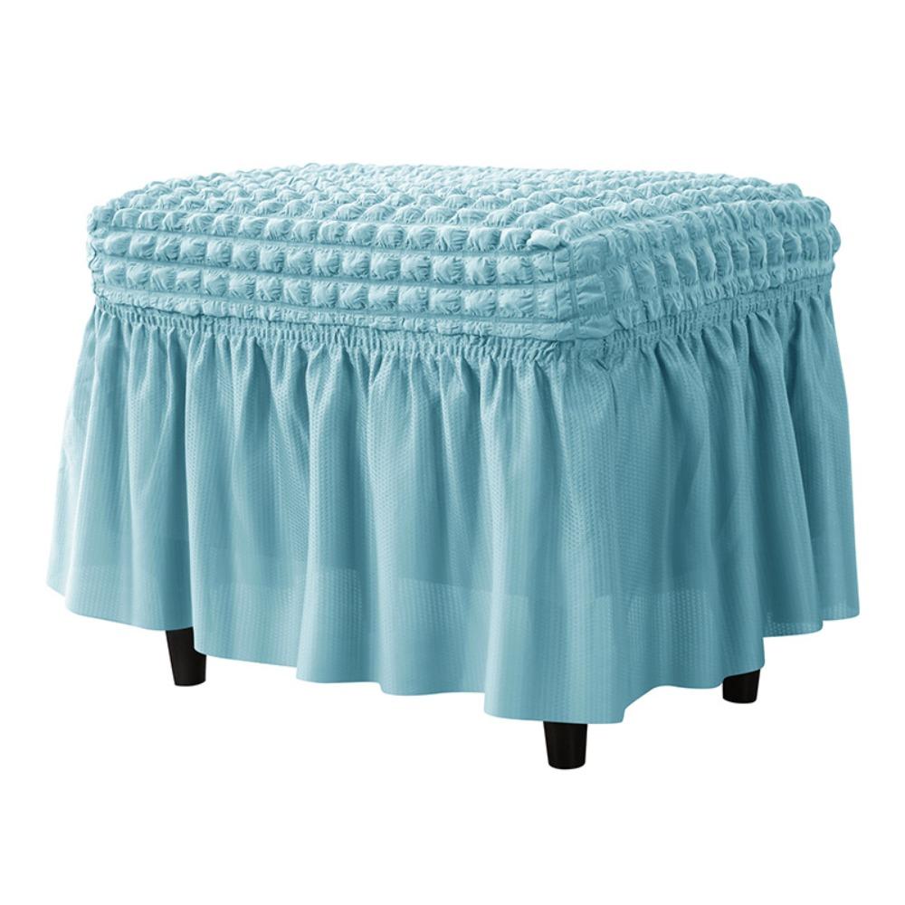 

With Skirt Bubble Lattice Footstool Cover Stretch Fabric Fit Length 60-100cm Rectangle Footrest Slipcover Washable синий