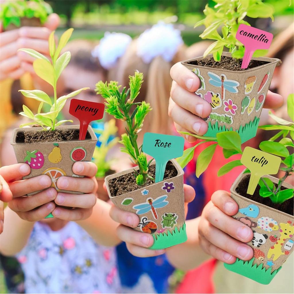 2025+ 50 Set Garden Paper Pot Craft Kit,50Pcs Paper Mache Pots Peat Plant Pots with 20set Foam Stickers & 50Pcs Pots Labels