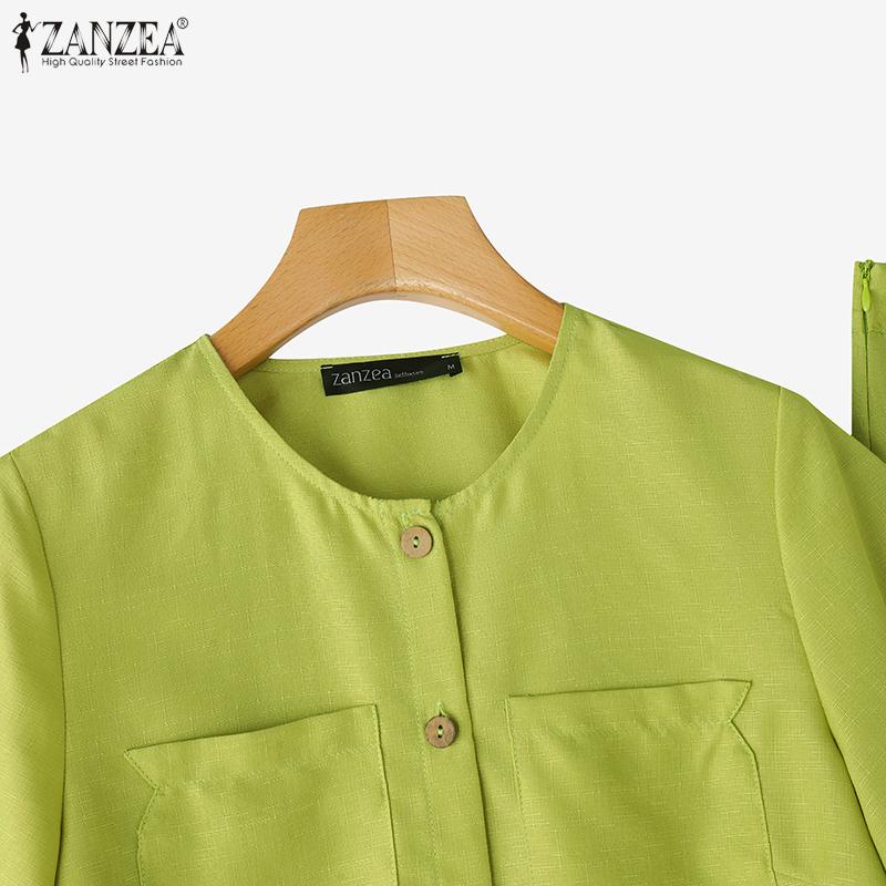 ZANZEA Two Pieces Women Sets Short Sleeve Crop Blouse and Long Skirts Outfits 