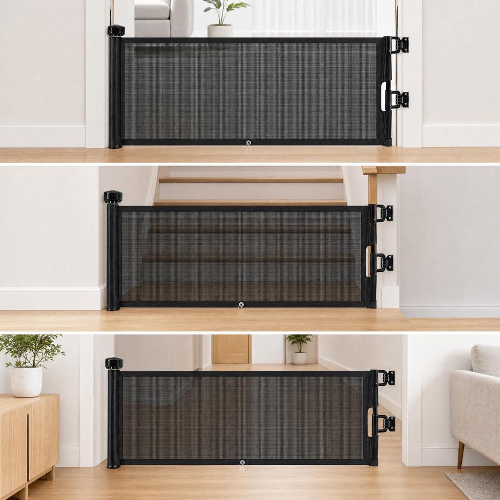 Retractable Mesh Pet Gate Slim for Stairs, Kitchens