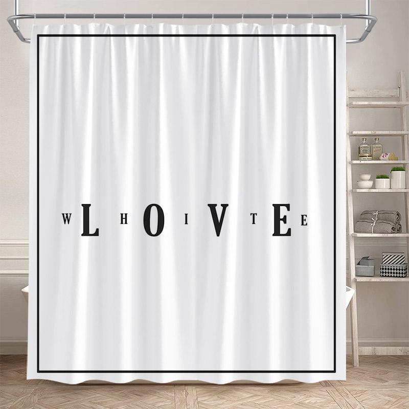 Modern Geometric Shower Curtain Black Line Pattern Minimalist White Bath Curtains Polyester Cloth Home Bathroom Decor With Hooks