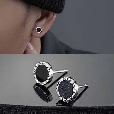 Fashion Stud Earrings Men's Trend Personality Hip Hop Style Black Round Earrings Women's Retro Earrings