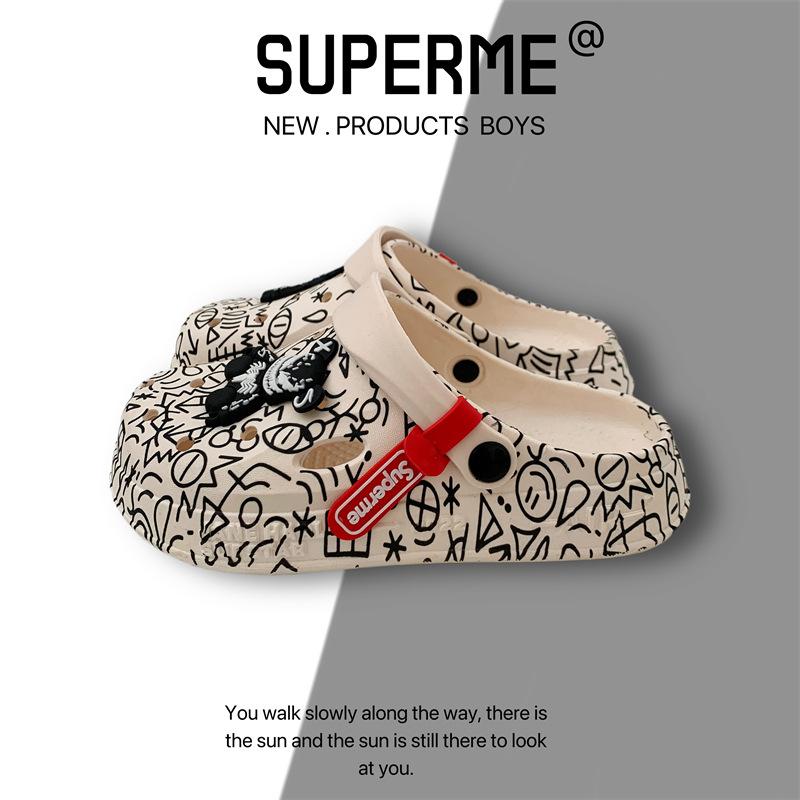 Cool slippers women's summer outer wear household thick-soled non-slip hole shoes ins couple beach slippers men