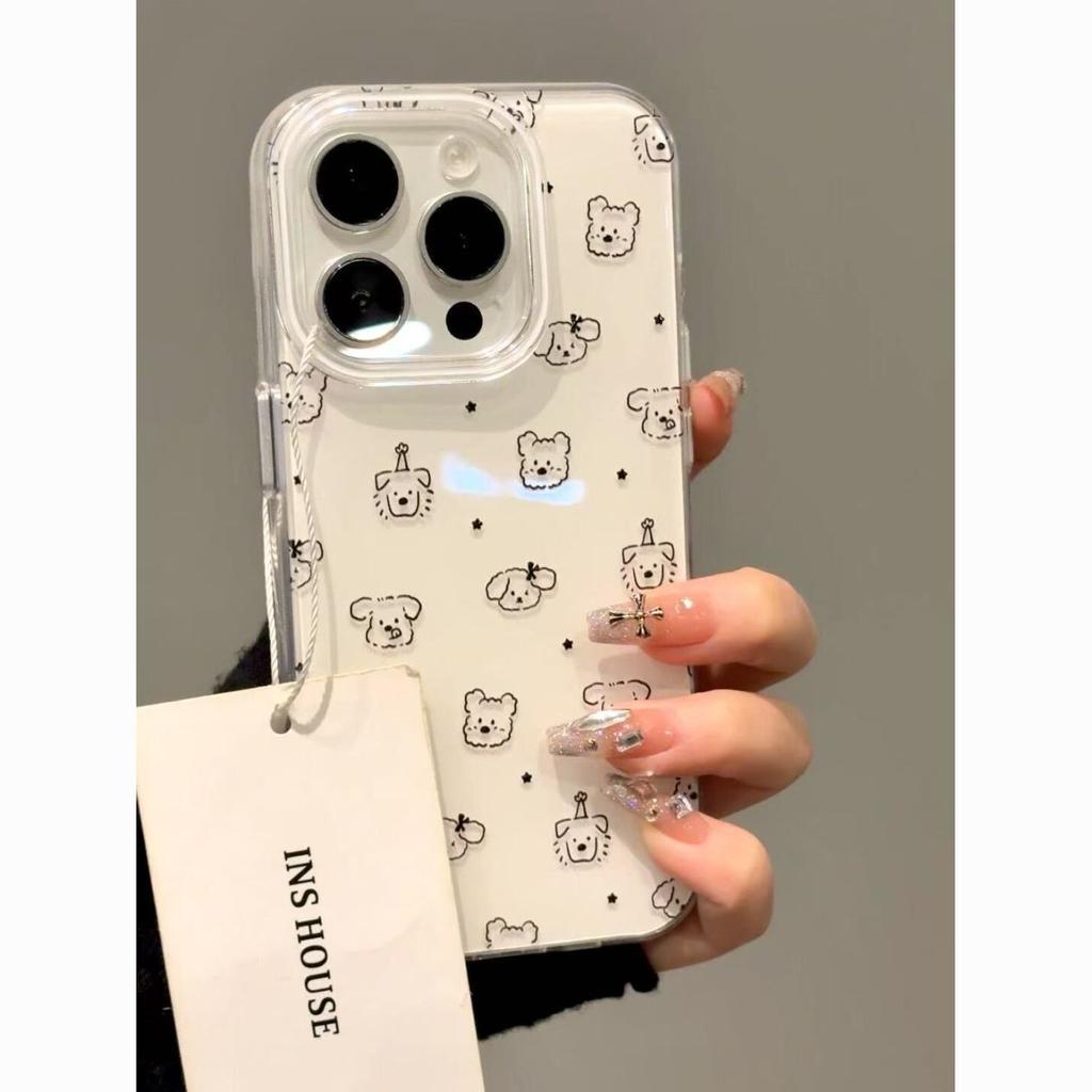Korean cute line puppy iPhone17/16promax mobile phone case for Apple 15 white background imd1412