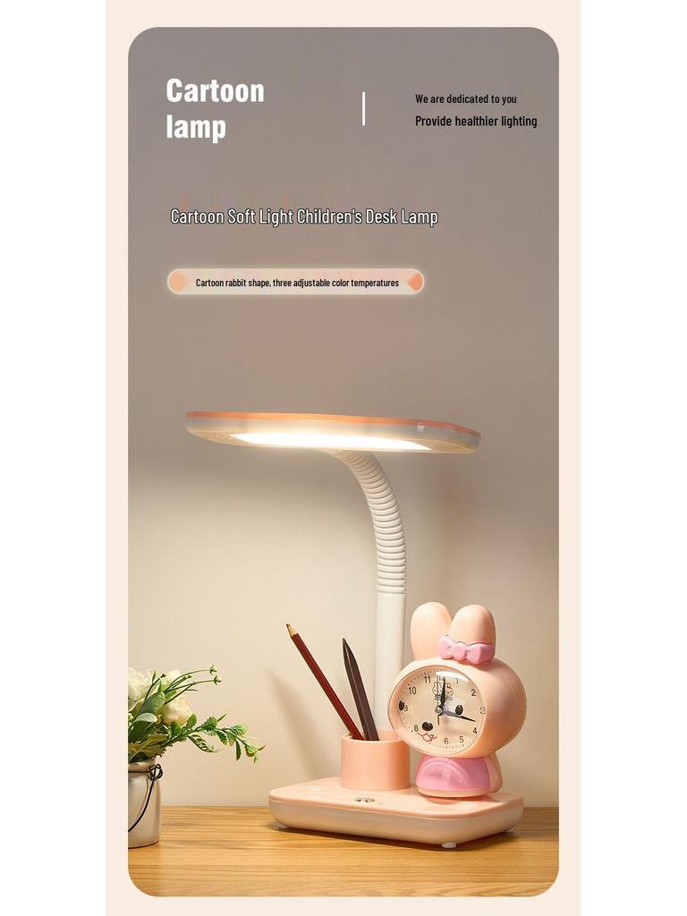 Guangshibao Kinder Schreibtisch Hasen Uhr Tischlampe