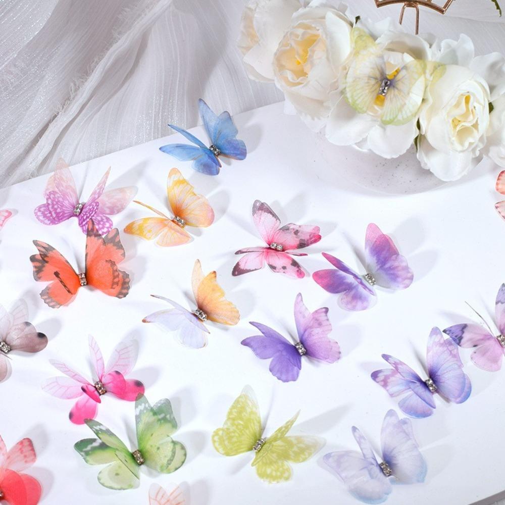 50pcs Gradient Color Fairy Chiffon Butterfly 4CM Sewing Craft Decoration  Garment Design Materials
