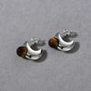 High-End Minimalist Metal Crescent Inlaid Tiger'S Eye Earrings S925 Silver Needle Stud Earrings Niche Temperament Earrings