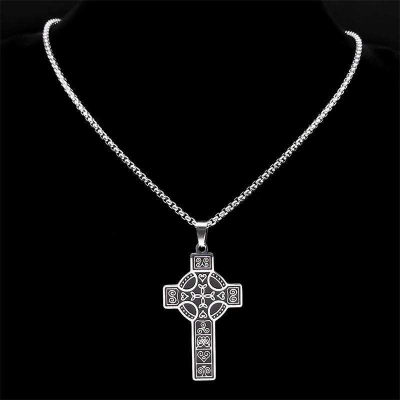 Irish Celtic Knot Cross Pendant Necklace Stainless Steel Trinity Symbol Lucky Amulet Necklace Women Men Jewelry colar masculino