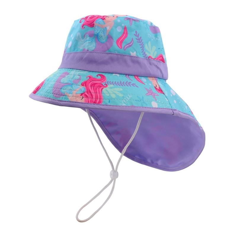 Kids Beach Shawl Sun Hat Cute Cartoon Print Hat Bucket Hat with Face Neck Coverage Kids Sun Hat Comfortable for Girls