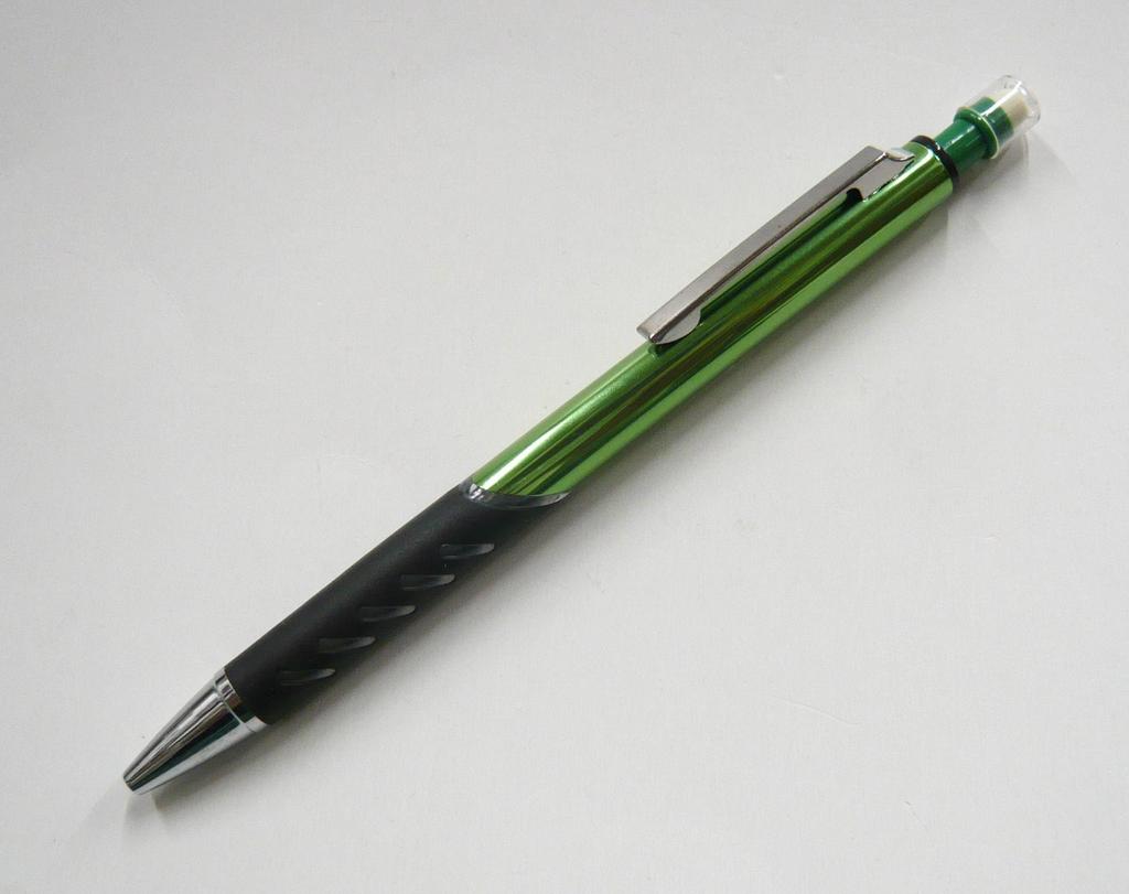 Moss green grained leather pencil case, extra-fine tip knock-type eraser, black and green metal-colored mechanical pencil, SASMGER15B-SI2067SP-G