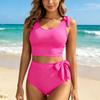 Conjunto de Bikini Corto de Hombro para Mujer con Lazo Lateral de Cintura Alta de Dos Piezas Traje de Baño Control de Abdomen