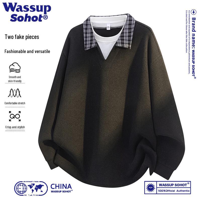 Wassup Sohot Faux-Layer V-Neck Polo Sweatshirt