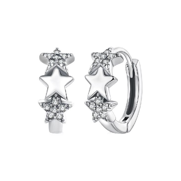 WOSTU 925 Sterling Silver Stackable Star Huggies Earrings Lady Minimalist Starry Ear Hoops Jewelry Gift for Party Date Night