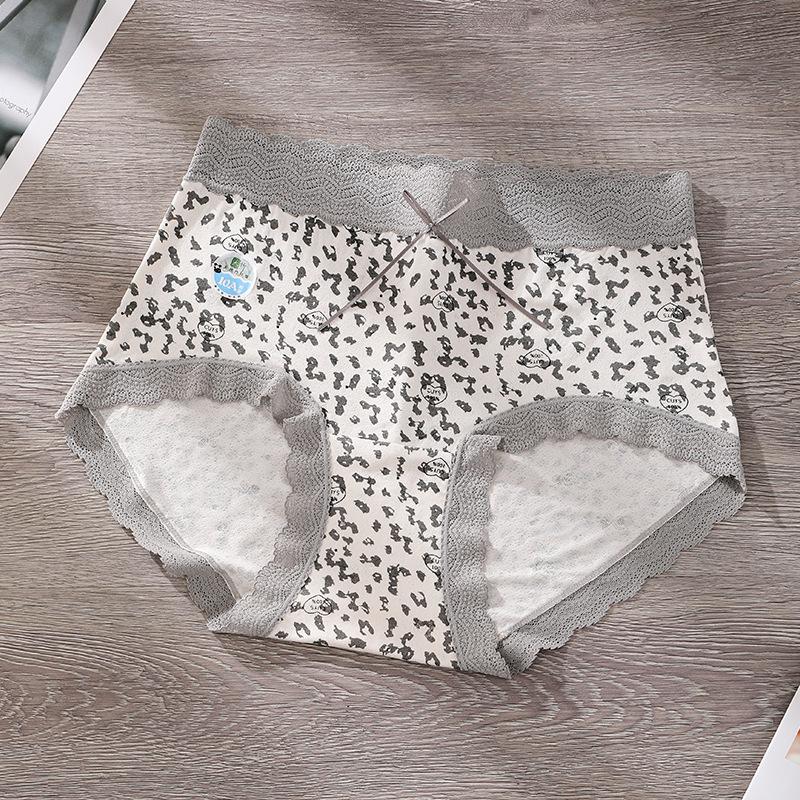 Plus Size Women's Spring and Summer Print Lace Side Antibacterial Crotch High Waist Triangle Briefs