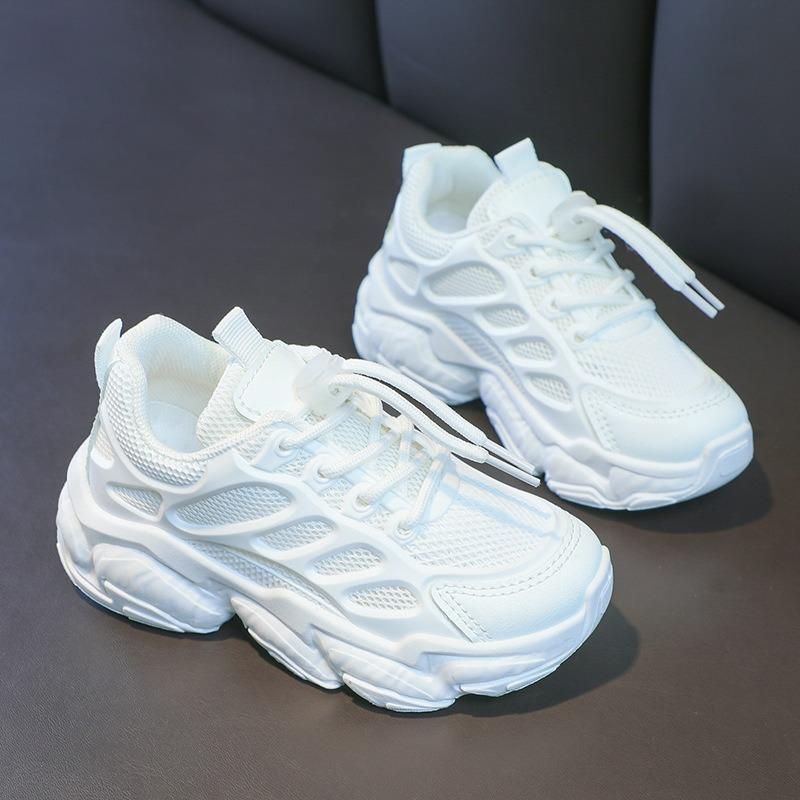 Children's Spring and Autumn Mesh Breathable Sports White Shoes