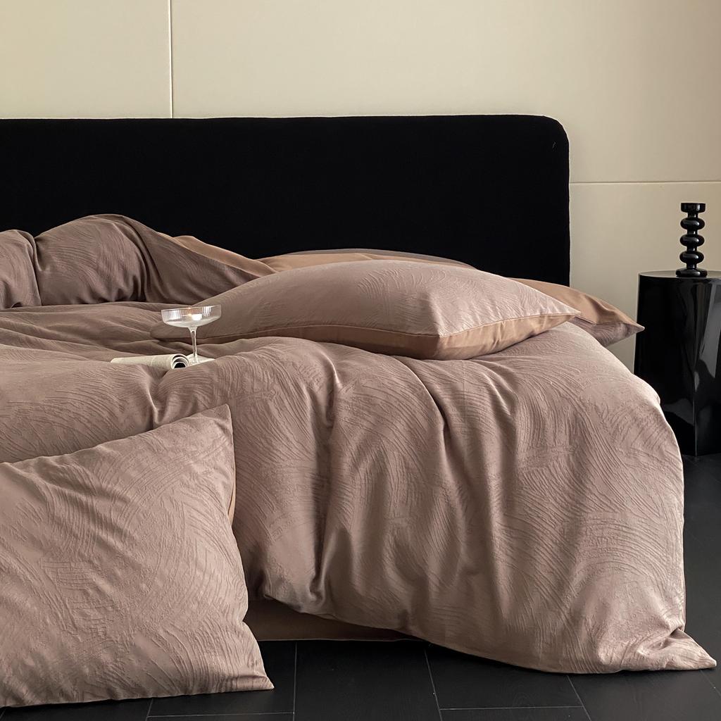 Reine Baumwolle gewaschene Baumwolle Schleifen Vier-teiliges Set Relief dreidimensional Großer Jacquard Herbst und Winter Verdickter Jacquard Schleifbett