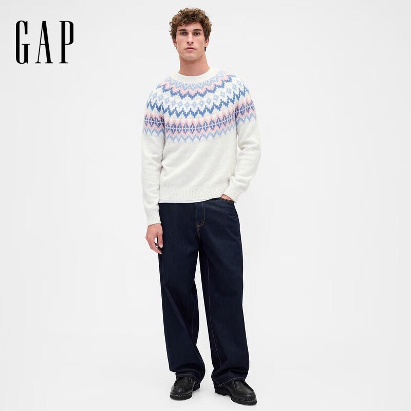 GAP Men's Fair Isle Round Neck Knit Sweater