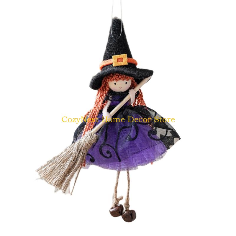 92MF Festival Flannel Witch Broom Angel Girl Ornament Home Christmas Halloweens Decoration