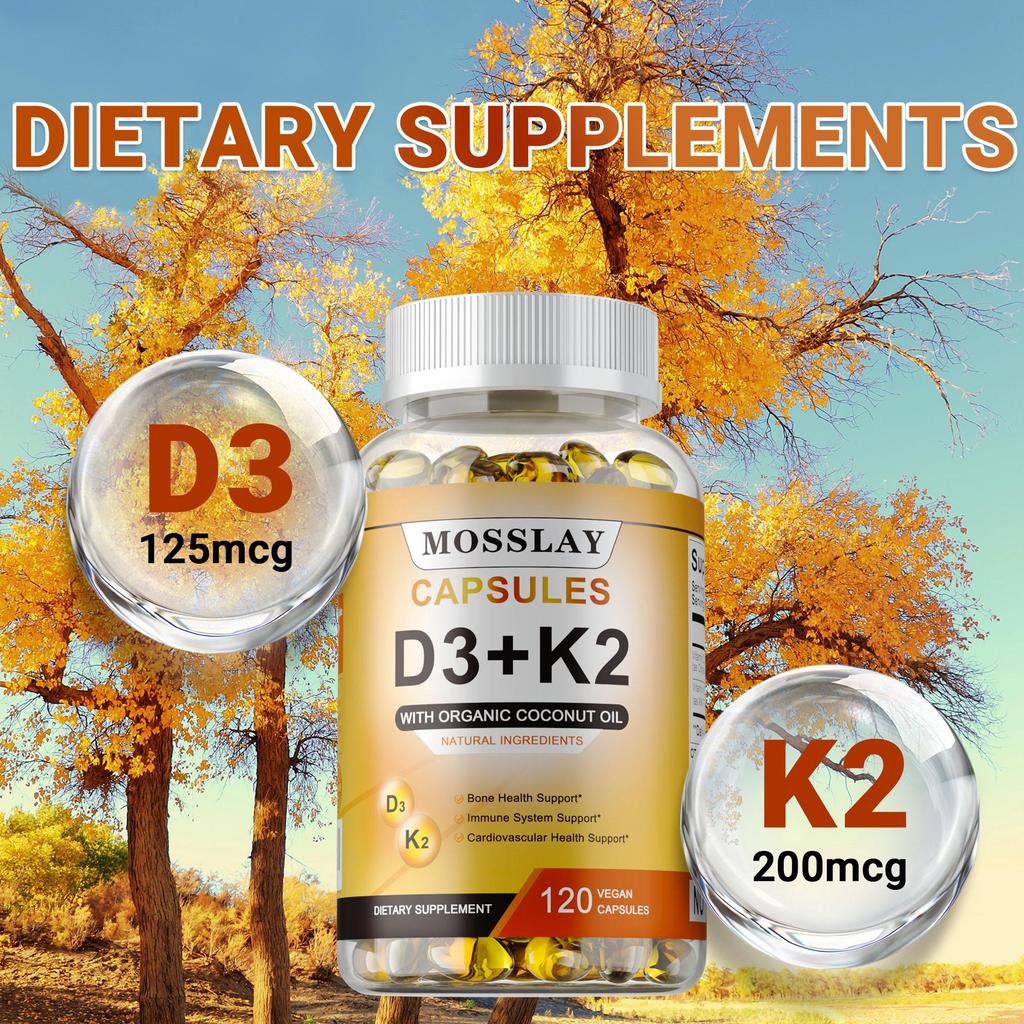 Immune Vitamin Complex - Rich in high-potency Vitamins D3 and K2 2-in-1 formula - Boosts brain function, mood relief and muscle support - Non-GMO