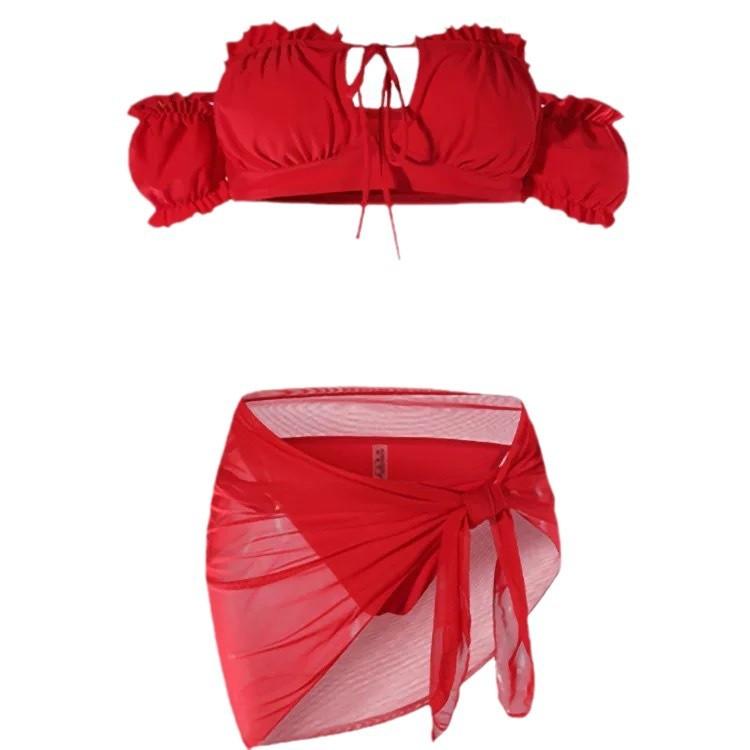 European and American style sexy swimsuit women's summer 1011 new vacation bikini red size chest gathering hot spring swimsuit