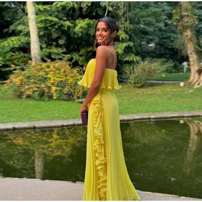 Sexy Ruffle Strapless Long Yellow Dress Women Sleeveless Backless Floor-length Party Dresses 2025 Spring Summer Beach Lady Dress