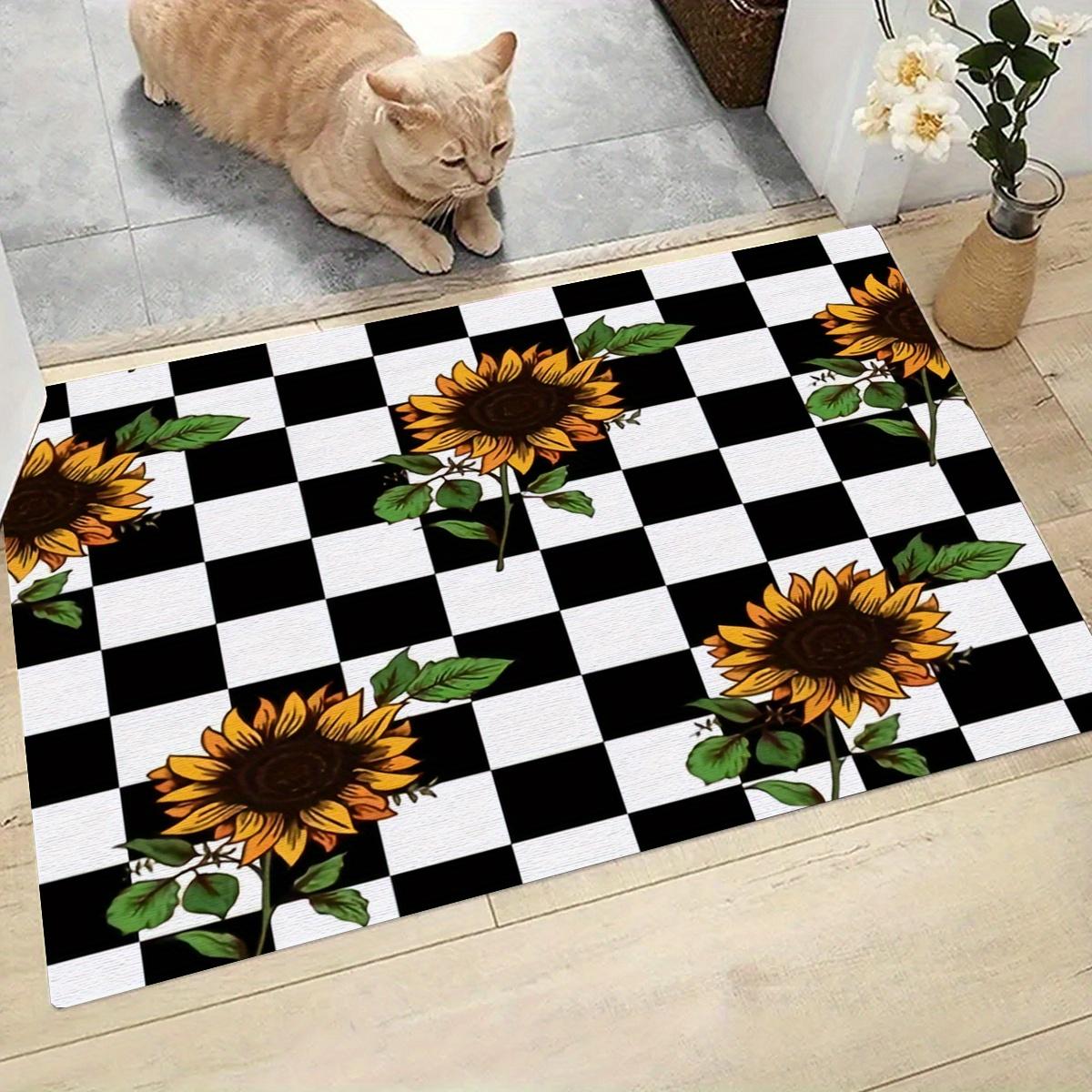 

1 шт. коврик для двери с принтом подсолнуха и клеткой, кухонный коврик, пылезащитный ковер, коврик для прихожей, спальни, гостиной, сада, украшение 50x80cm