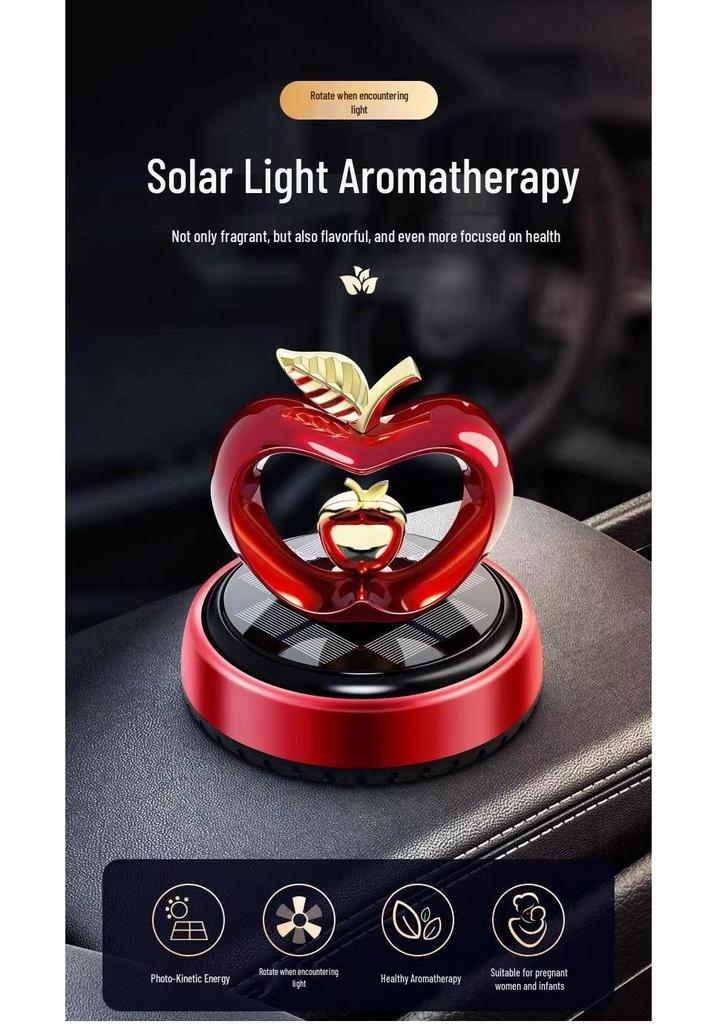 Heart-Shaped Solar Car Perfume Ornament - Rotating Apple Aroma for Car Interiors