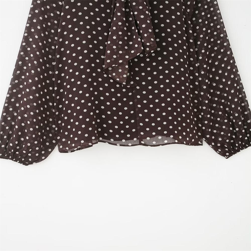 Elegant Women Korean Style Polka Dot Shirt Long Sleeve Bow Tie Collar Blouse Spring Autumn Loose Tops Fashion Sweet Simple Clothing