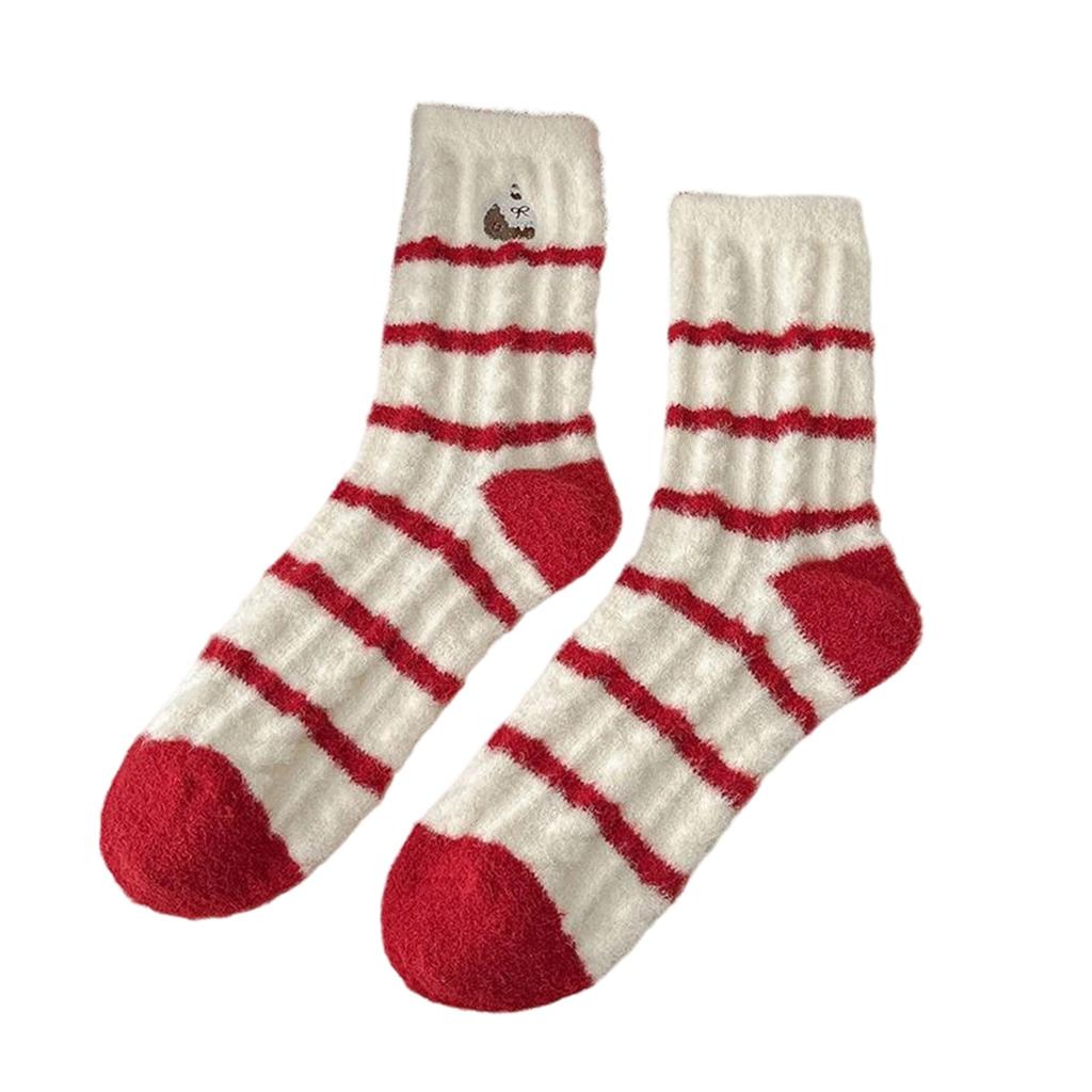 Coral Fleece Socks For Women In Winter, Thickened And Warm Red Christmas Socks With Added Fleece