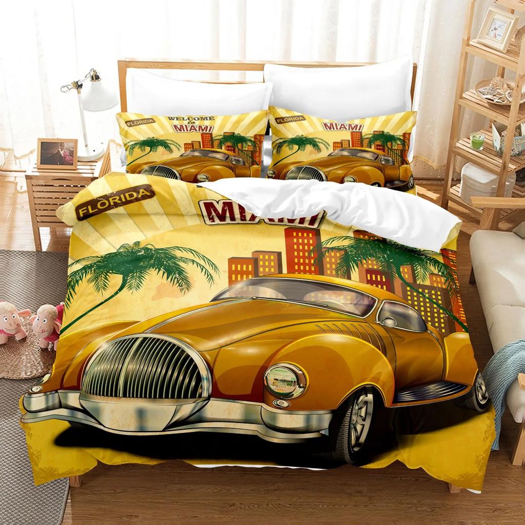 Comforter Retro Cars Bed Comforter Set 3D Print Super Cool Series Sports Cars Duvet& For Boy Men Teen Bedding Set Luxury
