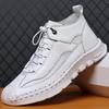High Top Shoes Men's Thick Soled Casual Shoes Breathable Hollow Mesh Shoes Handmade Soft Soled Men's Genuine Leather Shoes
