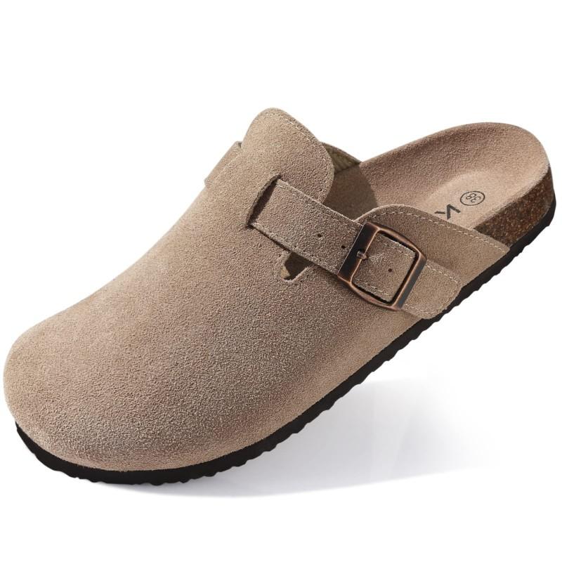 Fashion Smile Men New Cow Suede Clogs Soft Cork Footbed Men Mules Slippers Fashion Men House Sandals With Arch Support Men Beach Sandals