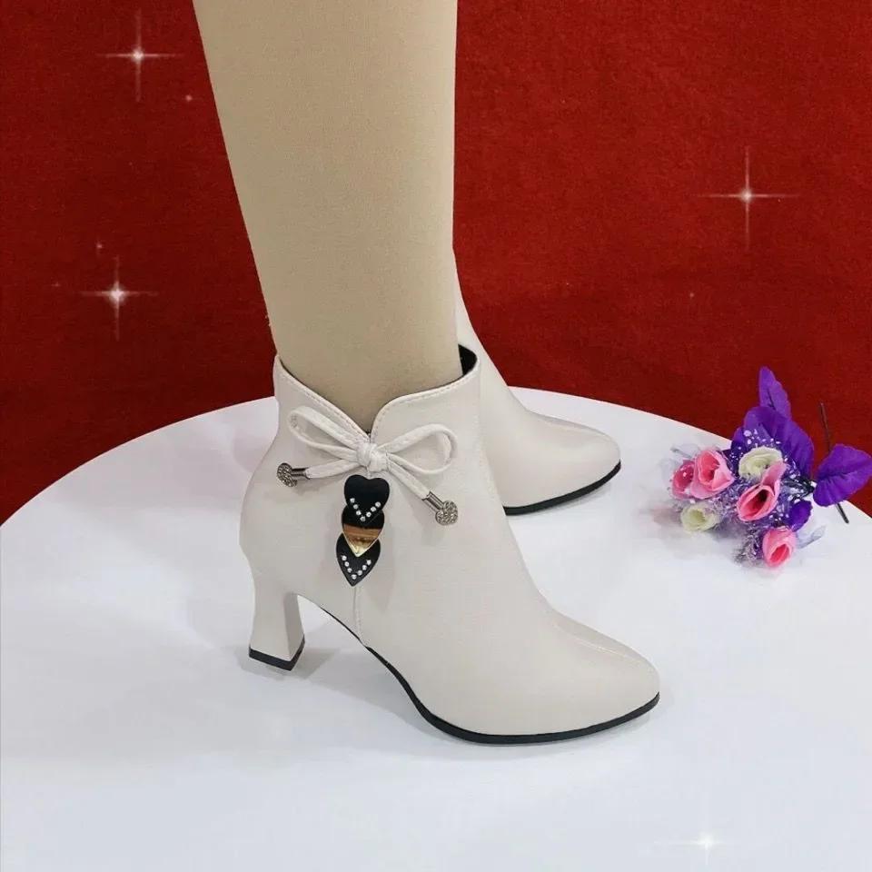 Fashion Women Boots Spring Autumn Single Shoes for Women Comfortable High Heels Boots Female Zip Waterproof High Heels Women Shoes