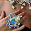 Decorations, Luxury Simple Geometric Colorful Large Water Diamond Rings, Light Luxury Feng Shui Diamond Ring Jewelry